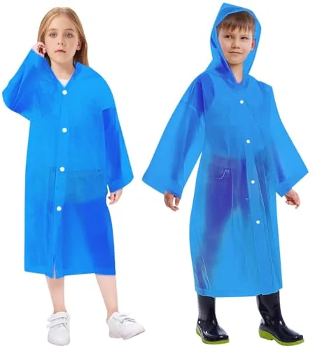Vicloon Chubasqueros para Niños,2PCS Capas de Lluvia Impermeables Reutilizables con Mangas, Capas de Lluvia de EVA para Niño Niña Entre 120-150 cm para Viajar, Senderismo, Acampar y Al Aire Libre