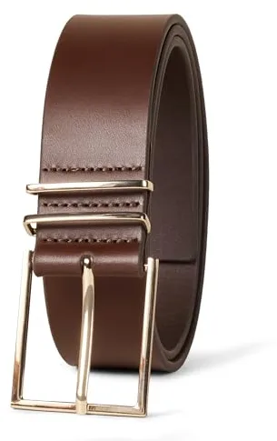 Amazon Essentials Cinturón de vestir con hebilla refinada de cuero para mujer, marrón, XL