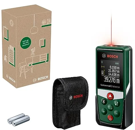 Medidor láser UniversalDistance 40C de Bosch (mide con precisión distancias de hasta 40 m, conectividad Bluetooth, diferentes funciones de medición, en caja para e-commerce)