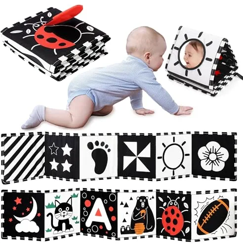 URMYWO Bebé Juguetes 0 6 Meses Negro Blanco Libro Bebé Contraste Libros de Tela 0 3 6 12 Meses Regalos para Bebés