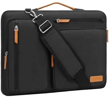 MOSISO Maletín Portátil 13 Pulgadas, 360 Protectora Laptop Bandolera Compatible con MacBook Air 13 Pulgadas M4 M3 M2 M1/Pro 13, Lateral Abierta Mensajero Bolsa con 4 Cremallera Bolsillos,Negro