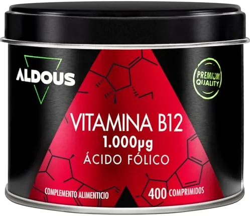 Vitamina B12 1000 mcg y Ácido Fólico 400 mcg - 400 comprimidos - Más de 1 Año - Metilcobalamina - Vitamina B12 Vegana + Vitamina B9 - para el Cansancio y Fatiga - Sistema inmunológico - ALDOUS