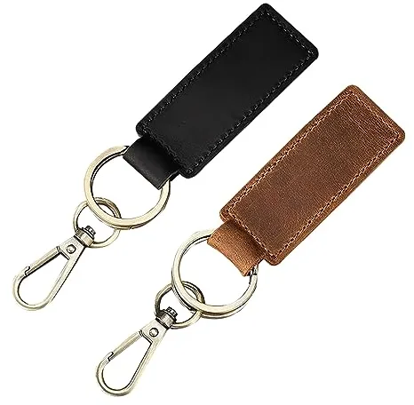 HAOXYO 2 Llaveros de Cuero para Coche,Soporte Universal para Llavero de Coche para Hombres y Mujeres,Llaveros con Clip para Cinturón Accesorios para Coche (Negro y Marrón)