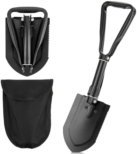 TAOPE Pala Plegable Multifuncional 58 cm, Pala Plegable de Supervivencia Camping, Portátil Pala Plegable de Alto Carbono para Jardín, Supervivencia, Senderismo, Coche Emergencia, Pesca, Zanjas - Negro