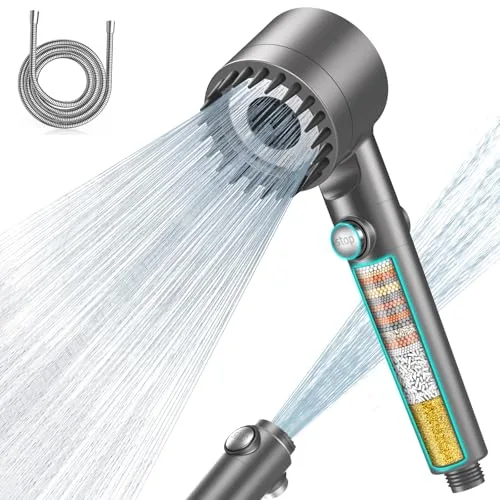 MEKO Alcachofa de Ducha con Filtro de 15 Pasos, Alcachofa Ducha Antical con Manguera de 1.5M, Filtro Ducha 3 +1 Modos de Rociado Cabezal de Ducha de Alta Presión