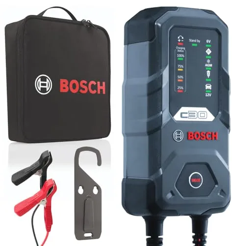 Bosch Cargador de Batería para Coche C30, 3,5 Amperios, con Función de Carga Continua - para Baterías de Plomo-ácido, AGM, Gel, y EFB, 6V/12V