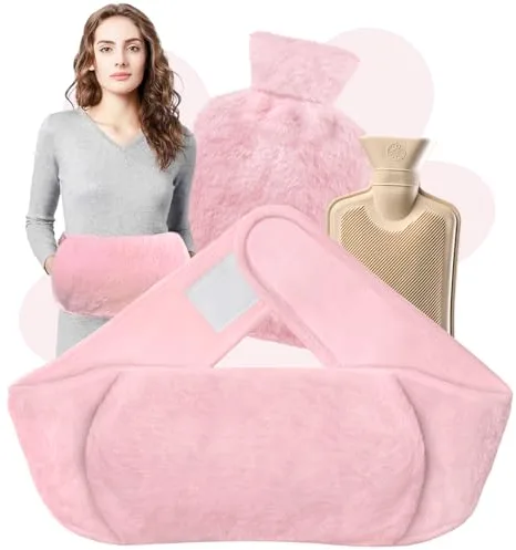 Bolsa de agua caliente 3 en 1,Botella de Agua Caliente con cubierta de cintura suave,Bolsa de agua caliente de goma para aliviar el dolor de cuello,hombros,espalda,cintura,dolor menstrual(Rosa)