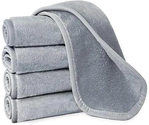 URAQT Toalla Facial Desmaquillante de Microfibra, 5 Piezas Gris Toallas Desmaquillantes Reutilizables, Paño de Limpieza de Hipoalergénica para Todo Tipo de Lavado de Piel Limpieza Facial (40 x 17 cm)