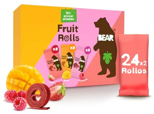 BEAR Paquete Variado de Rollitos de Frutas | Ingredientes 100% Naturales | Sin Azúcar Añadido | Snacks Saludables | 24 Sobres de 20g | 480g