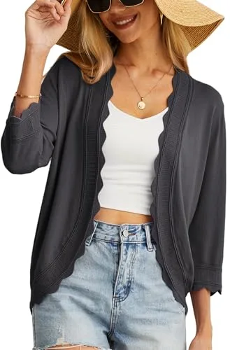 Mujeres Casual De Punto Cárdigan Elegante Parte Delantera Abierta Cárdigan Clásico 3/4 Manga Abrigo Elegante Mujer (Gris Oscuro, L)