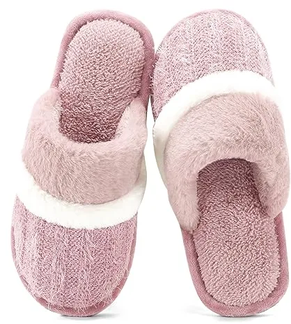 GOEWY Pantuflas para Mujer Invierno - Zapatillas de Casa Abrigadas con Diseño de Color Contraste, Suela Antideslizante de Espuma Viscoelástica - Ideal para Mujeres, Mamá o Novia