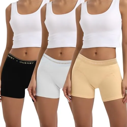 INNERSY Culotte Mujer Algodon Bragas Shorts Pantalones Cortos Braguitas Boxer Cómodas Pack de 3 (38-40, Multicolor Básico)