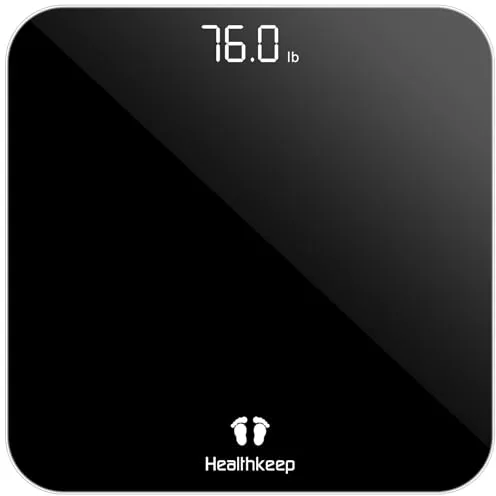 Bascula de Baño, Báscula Digitale con Pantalla LED, Báscula Para Peso Corporal de Alta Precisión, Máximo 180 kg, Tecnología Step-On, Negro