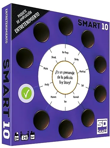 Smart 10 Entretenimiento - Paquete de Ampliación Juego de Mesa de Preguntas Smart 10 sobre Entretenimiento, 50 Tarjetas Doble Cara con 100 Preguntas, 2 a 8 Jugadores Recomendado a Partir de 14 Años