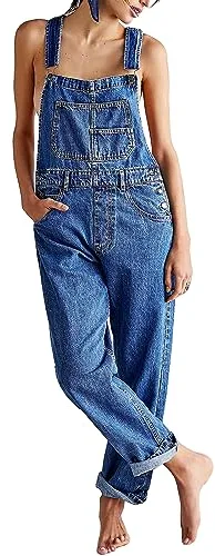 PDYLZWZY Monos de mezclilla para mujer, ajuste holgado, peto clásico, pantalones vaqueros casuales, mono elástico de mezclilla, overol, pantalones vaqueros cónicos, azul, M