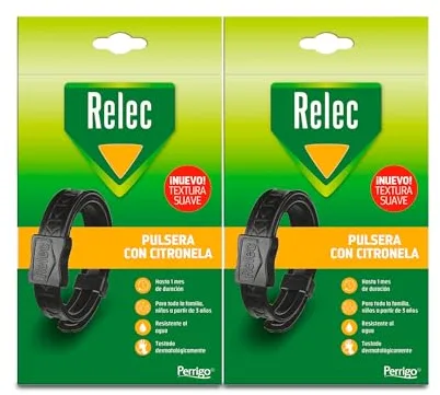 Relec Pulsera Citronela Antimosquitos Negra 2 Ud (+3 años) Repelente de Mosquitos Para Toda la Familia, Eficaz Contra El Mosquito Tigre, Protección Contra Picaduras de Mosquitos en Zonas Templadas
