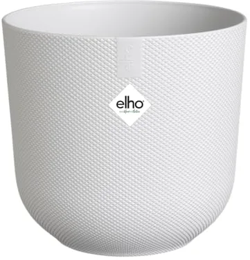 Elho Jazz Round 26cm - Maceta Grande Interior - Estructura Única - 100% Plástico Reciclado - Blanco/Silky White
