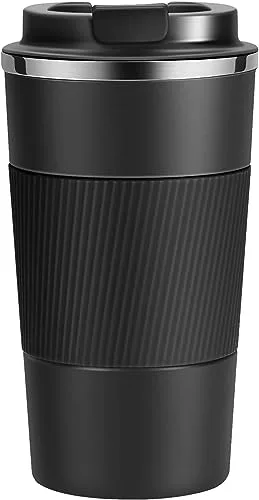 SLOSH Taza Termica de Café para Llevar de Viaje Vaso Termo Cafe Termico de Acero Inoxidable Reutilizables sin BPA de Automóvil Coche Hermético Café Frío y Caliente (Negro 500ml)