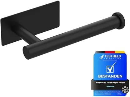 Ibergrif MK34052B Portarrollos Baño para Papel Higiénico, Portarrollos Baño Autoadhesivo, Soporte Colgador, Acero Inoxidable, Negro