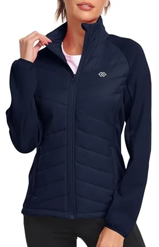 MoFiz Chaqueta forro polar mujer chaqueta softshell abrigo acolchado mujer chaqueta trekking polar chaqueta ligera termica con cremallera Azul Talla US M/EU L