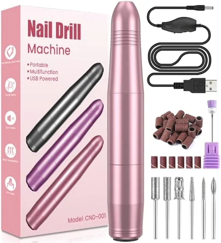 Torno para Uñas, Torno para Uñas Profesional 7 in 1, 20000 RPM Lima Eléctricas Uñas USB, Velocidad Ajustable, Conecta y Reproduce, Protable Kit de Manicura y Pedicura Eléctrico para Salón DIY