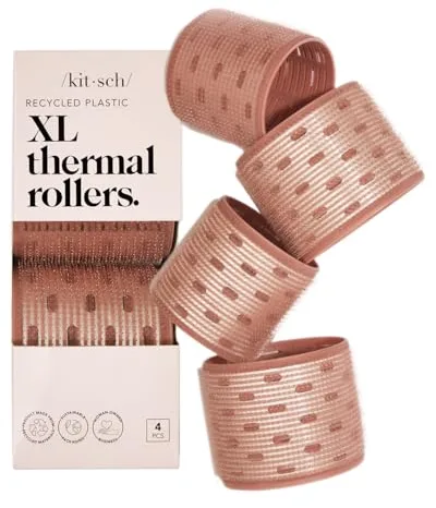 Kitsch Rodillos térmicos de cerámica XL – Rodillos de pelo autoagarre para cabello largo, mediano y corto, rodillos grandes para volumen y rizos, rizadores térmicos, terracota, 4 unidades