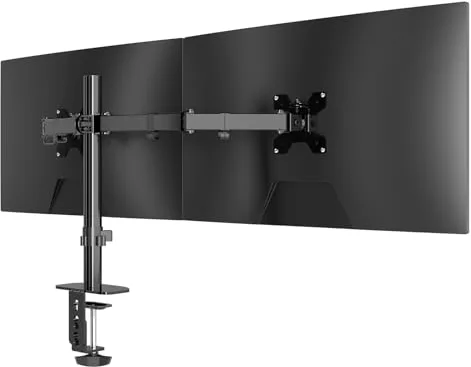 Pholiten Soporte Monitor Doble para Pantallas LED LCD de 13-27 Pulgadas, Soporte 2 Monitores Ajuste de Altura, Giro de 360° y Rotación de 180°, VESA 75/100 mm hasta10 kg(MD97442) (Negro, Large)