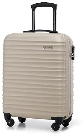 WITTCHEN Maleta Equipaje de Mano Equipaje de Cabina pequeña Trolley de Cabina ABS Carcasa rígida 4 Ruedas giratorias Cerradura de combinación asa telescópica Groove Line Beige Ryanair/Vueling/Iberia