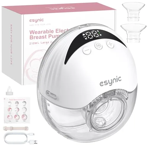 eSynic Sacaleches Eléctrico Manos Libres con 4 Modos y 12 Niveles Extractor de Leche Materna de 210ml Menos Ruido con Bridas de 24/21/19 mm a Prueba de Fugas Extractor de Leche Inalámbrico Sin BPA