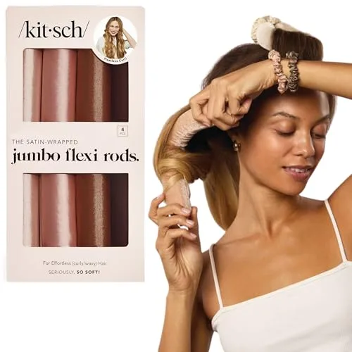 Kitsch Rizador de Satén Sin Calor - Varilla Flexible Jumbo para Rizos Nocturnos - Rizadores de Pelo Suaves para Dormir - para Mujeres