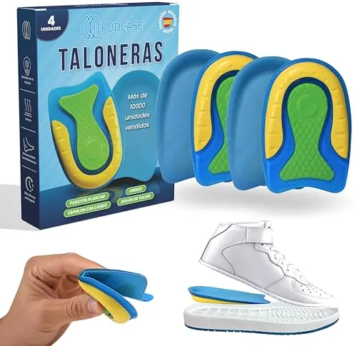 Podcase - Pack de 4 Taloneras para Corregir la Fascitis Plantar y Espolón Calcaneo - Plantillas de Silicona para Hombre y Mujer - Pantilla de gel para espolones - Unisex