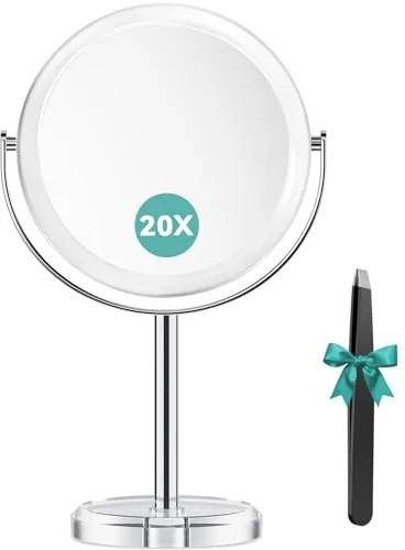 Auxmir Espejo Maquillaje con Aumento 20X / 1X, Espejo de Mesa Baño Doble Cara, Giratorio 360°para Maquillaje, Afeitado, Depilación Cejas y Cuidado Facial