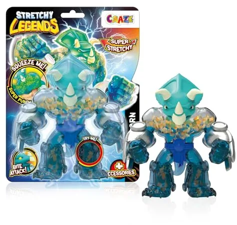 CRAZE Legends Stretchy Battlehorn Figuras Elásticas De Acción para Niños, Superhéroes para Coleccionar con Relleno De Slime, 6 Dinosaurios Diferentes