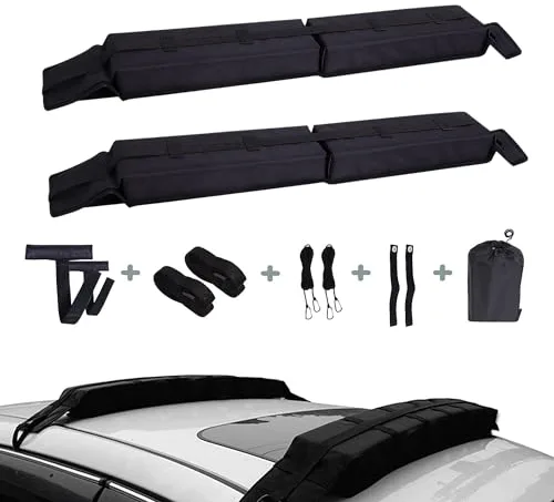 𝗕𝗮𝗿𝗿𝗮𝘀 𝗱𝗲 𝗧𝗲𝗰𝗵𝗼 𝗦𝘂𝗮𝘃𝗲𝘀, Baca Portaequipajes de Coche Universal para Viajes, Almohadillas Plegables Blandas para Equipaje, Barra Portátil para Transportar.