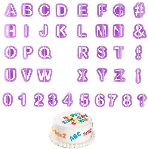 40 piezas Cortadores Fondant para Decoracion de Tartas,Juego de Cortadores Alfabeto Molde,Letras Herramientas Decorar,Moldes de Letras, Numeros y Formas para Hornear Galletas Fondant Pasteles