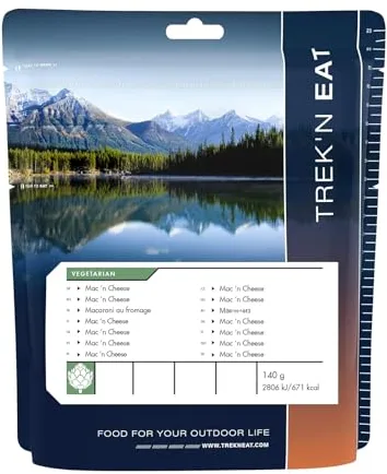 TREK'N EAT Macarrones con Queso - Comida liofilizada para exteriores, sin conservantes ni potenciadores del sabor, fácil de preparar