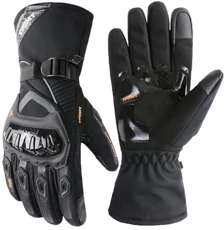 TAGVO Guantes de Motocicleta de Invierno, Cálido a Prueba de Viento Impermeable, Protección Completa de los Dedos, Pantalla Táctil Guantes de Moto, Guantes de Montar para Hombres Mujeres