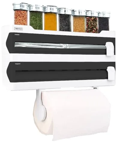 NERTHUS FIH 1256 Portarollos Pared, dispensador Triple, Dispensador Aluminio y Film con Corte, Estante especiero