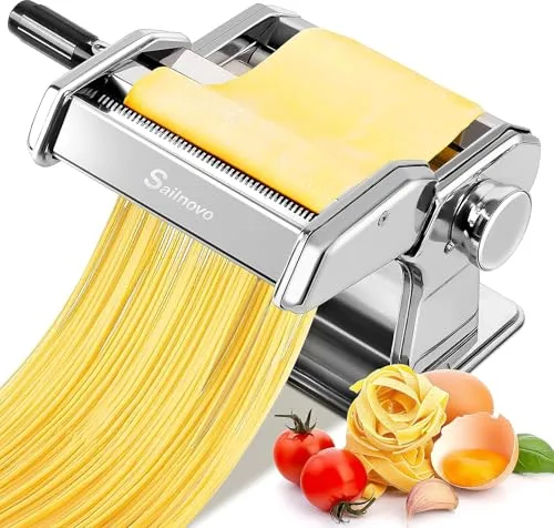 Sailnovo Maquina Para Hacer Pasta, 180 aleación de aluminio Maquina Pasta Fresca, con 9 Ajustes de espesor ajustables y 2 máquinas de corte, Maquina Pasta es muy adecuado para pasta(Plata)