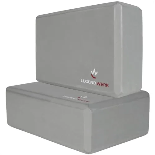 Legendwerk® 2X Bloques de Yoga robustos y Antideslizantes - Paquete Doble de Bloques de Yoga para Pilates, meditación, Fitness - Accesorios de Yoga para Principiantes y usuarios avanzados (Gris)