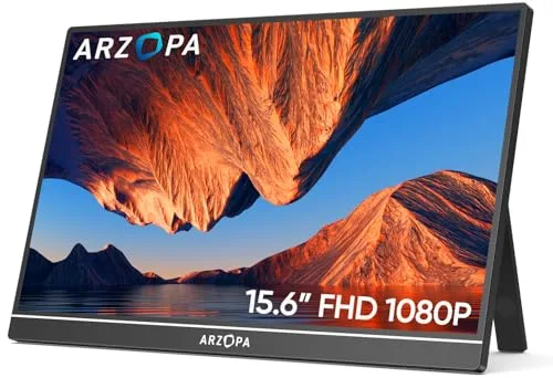 ARZOPA Monitor portátil, Pantalla Portátil IPS FHD de 15,6" 1920 × 1080 con Soporte, Segunda Pantalla Ultradelgada para Computadora Portátil/PC/Mac/PS3/4/5/Xbox - A1