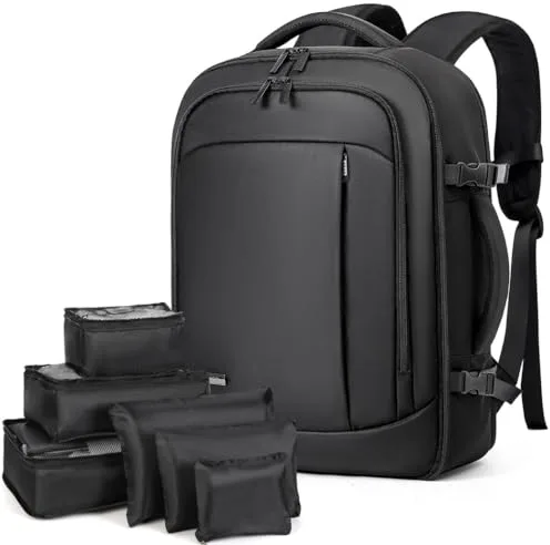 Lekespring Mochila de Viaje para Cabina de Avión 40x20x25 (20L), con Compartimento Húmedo y 6 Bolsas Organizadoras - Negocios y Escuela - Negro