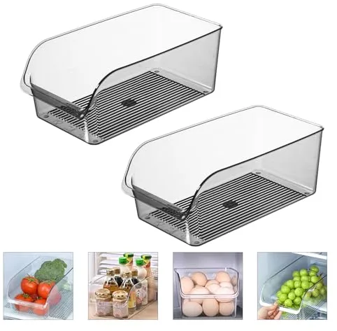 Friendjia 2 Piezas Organizador para refrigerador: cajón para verduras de grado alimenticio, organizador transparente sin BPA para cocina, refrigerador y otros organizadores(Grande)