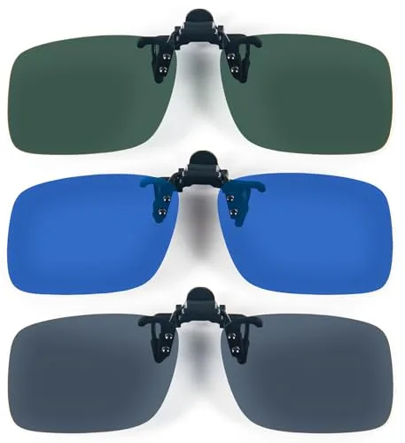 MMOWW 3 Pares de Gafas de Sol de Clip en Flip Up Lente Polarizadas Hombres Mujeres, Flip up Gafas de Sol Sin Montura para Al Aire Libre, Conducción, Pescar (Gris+Azul+Verde)