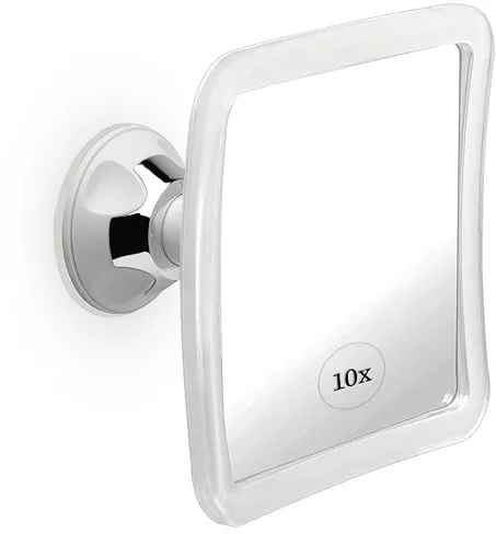 MIRRORVANA Espejo de maquillaje con aumento 10X y ventosa - adecuado para cosméticos, tocador, baño y viaje - diseñado para aplicar el maquillaje y cuidar la piel con precisión - 16 x 16 cm (cuadrado)