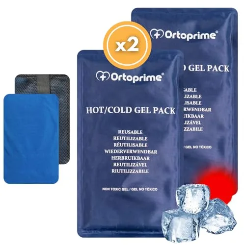 OrtoPrime PACK X2 Bolsas de Gel Frío y Calor para LESIONES Funda Protectora INCLUIDA - Bolsas Gel Frío y Calor REUTILIZABLE Bolsa frio calor Congelador y Microondas 26x15cm Cualquier Parte del Cuerpo