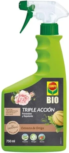 COMPO BIO Triple Acción, Protección contra Insectos, Hongos y Ácaros, Para Plantas Ornamentales, Hortícolas y Frutales, Envase pulverizador, 750 ml