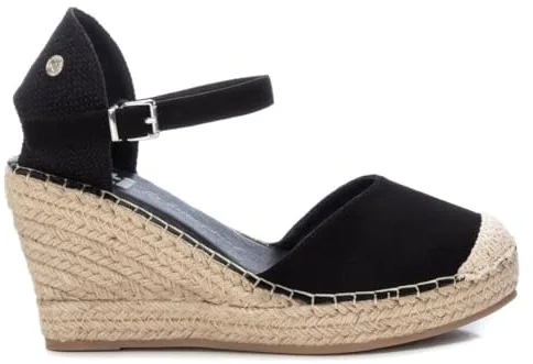 XTI - Sandalias con Cuña Mujer Negro - Calzado Cómodo y Versátil - Moda casual - Modelo 14238205 (Talla 39)
