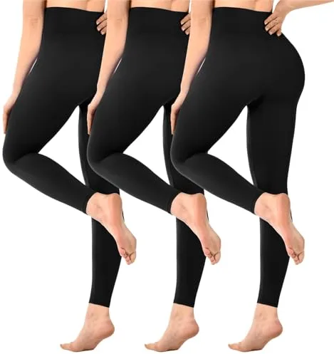 SINOPHANT Paquete de 3 Leggings Negros opacos de Cintura Alta para Mujer, para Gimnasio, Yoga, Deportes, Paquete de 3 Unidades, Color Negro, XXL…