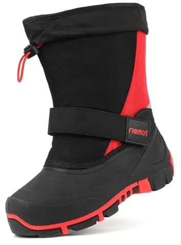 riemot Botas Nieve Niños Niña, Antideslizantes Unisex Niño Descansos Nieve, Cálidas e Impermeables Botas Invierno Niño, Rojo, 34 EU